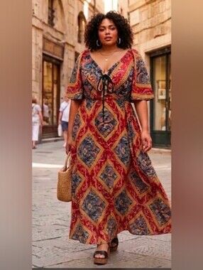 Boho Paisley High-Low Maxi Dress with Convertible Neckline